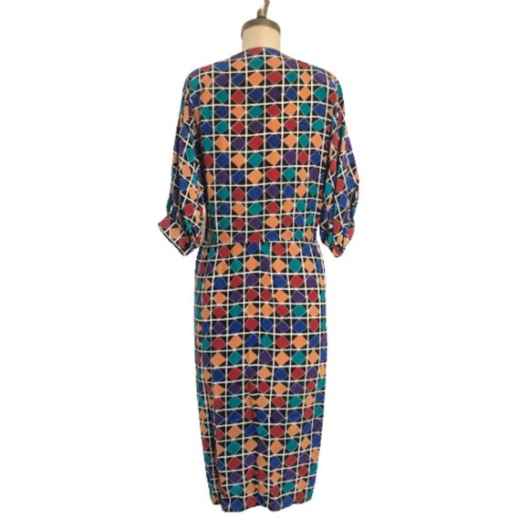 Vintage Charles Bianco 100% midi dress in geometric pattern - Picture 4 of 14